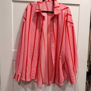 Pink and Red Striped Button-Up Shirt